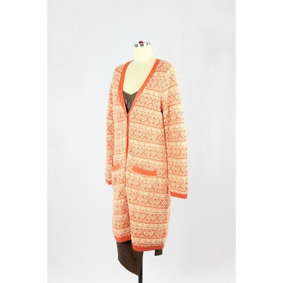 MOTH Orange Cotton Jacquard Knit Duster Cardigan Sweater, Size M - Picture 4 of 15
